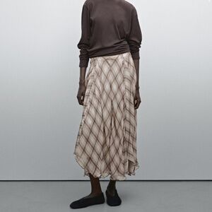 ISO! FLOWING CHECK MIDI SKIRT BY MASSIMO DUTTI